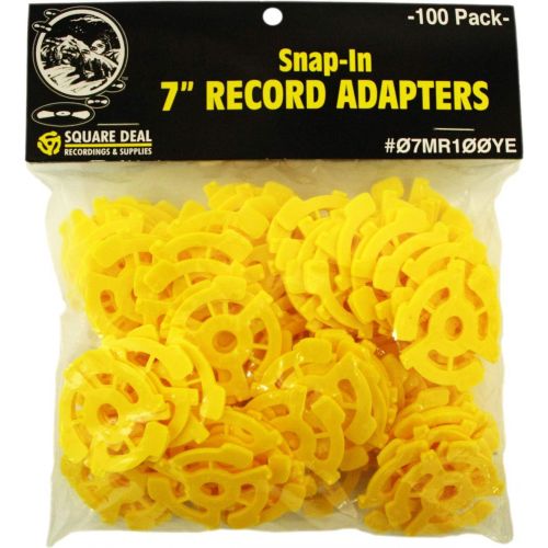  Square Deal Recordings & Supplies (100) Flat Yellow Plastic Record Adapters - Snap In Inserts to Make 7 45rpm Records Fit on Standard Vinyl Record Turntables #07MR100YE