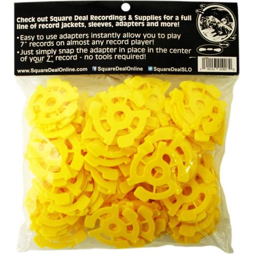  Square Deal Recordings & Supplies (100) Flat Yellow Plastic Record Adapters - Snap In Inserts to Make 7 45rpm Records Fit on Standard Vinyl Record Turntables #07MR100YE