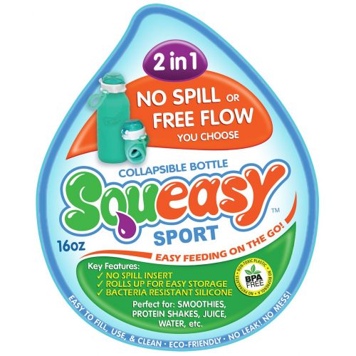  Blue 6 oz Squeasy Snacker Spill Proof Silicone Reusable Food Pouch - for Both Soft Foods and...