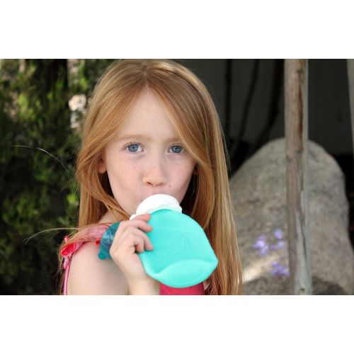  Blue 6 oz Squeasy Snacker Spill Proof Silicone Reusable Food Pouch - for Both Soft Foods and...