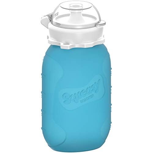  [아마존베스트]Blue 6 oz Squeasy Snacker Spill Proof Silicone Reusable Food Pouch - for Both Soft Foods and...