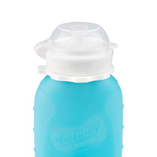  [아마존베스트]Blue 6 oz Squeasy Snacker Spill Proof Silicone Reusable Food Pouch - for Both Soft Foods and...