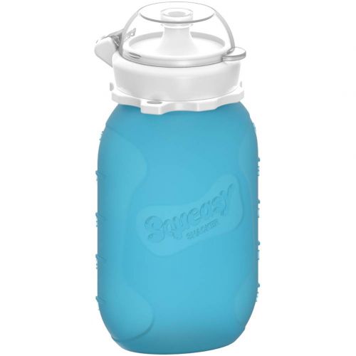  [아마존베스트]Blue 6 oz Squeasy Snacker Spill Proof Silicone Reusable Food Pouch - for Both Soft Foods and...