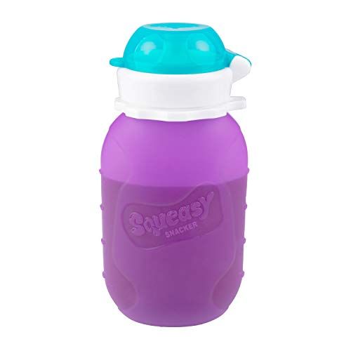  [아마존베스트]Purple 6 oz Squeasy Snacker Spill Proof Silicone Reusable Food Pouch - for Both Soft Foods and Liquids - Water, Apple Sauce, Yogurt, Smoothies, Baby Food - Dishwasher Safe