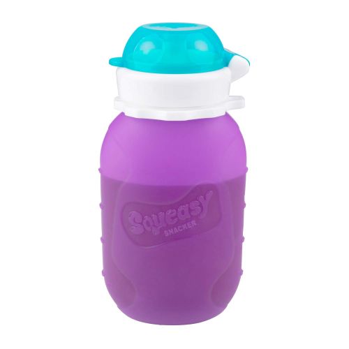  [아마존베스트]Purple 6 oz Squeasy Snacker Spill Proof Silicone Reusable Food Pouch - for Both Soft Foods and Liquids - Water, Apple Sauce, Yogurt, Smoothies, Baby Food - Dishwasher Safe