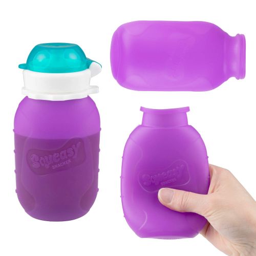  [아마존베스트]Purple 6 oz Squeasy Snacker Spill Proof Silicone Reusable Food Pouch - for Both Soft Foods and Liquids - Water, Apple Sauce, Yogurt, Smoothies, Baby Food - Dishwasher Safe