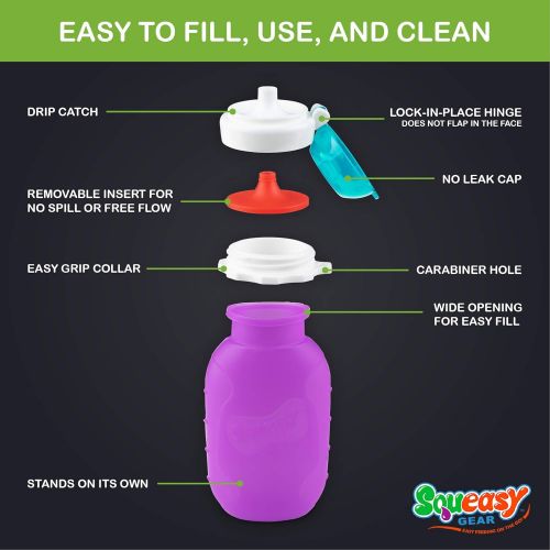  [아마존베스트]Purple 6 oz Squeasy Snacker Spill Proof Silicone Reusable Food Pouch - for Both Soft Foods and Liquids - Water, Apple Sauce, Yogurt, Smoothies, Baby Food - Dishwasher Safe