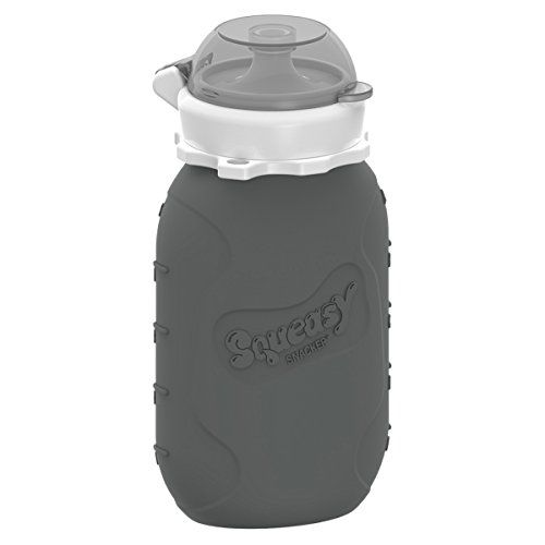  [아마존베스트]Grey 6 oz Squeasy Snacker Spill Proof Silicone Reusable Food Pouch - for Both Soft Foods and Liquids - Water, Apple Sauce, Yogurt, Smoothies, Baby Food - Dishwasher Safe