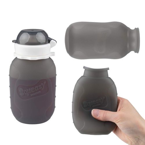  [아마존베스트]Grey 6 oz Squeasy Snacker Spill Proof Silicone Reusable Food Pouch - for Both Soft Foods and Liquids - Water, Apple Sauce, Yogurt, Smoothies, Baby Food - Dishwasher Safe