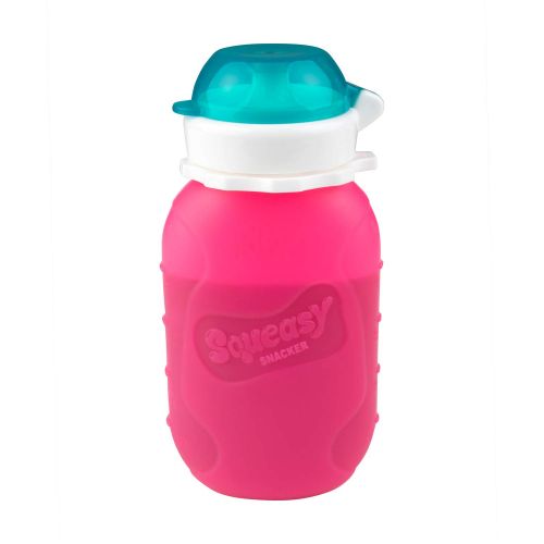  [아마존베스트]Pink 6 oz Squeasy Snacker Spill Proof Silicone Reusable Food Pouch - for Both Soft Foods and Liquids - Water, Apple Sauce, Yogurt, Smoothies, Baby Food - Dishwasher Safe