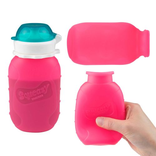  [아마존베스트]Pink 6 oz Squeasy Snacker Spill Proof Silicone Reusable Food Pouch - for Both Soft Foods and Liquids - Water, Apple Sauce, Yogurt, Smoothies, Baby Food - Dishwasher Safe
