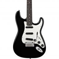 Squier},description:Built on the Deluxe Series platform, this Squier Strat features a rosewood fingerboard, Duncan Designed HR-101 pickups, large headstock, black plastic parts, pa