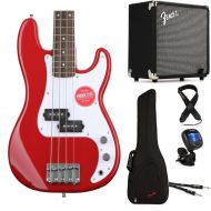 Squier Mini Precision Bass Electric Bass and Fender Rumble 15 Amp Essentials Bundle - Dakota Red with Laurel Fingerboard