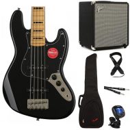 Squier Classic Vibe '70s Jazz Bass V and Rumble 100 Bass Combo Amp Essentials Bundle - Black with Maple Fingerboard