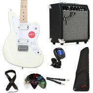 Squier Mini Jazzmaster HH Electric Guitar and Fender Frontman 10 Amp Essentials Bundle - Olympic White