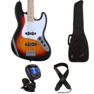 Squier Affinity Series Jazz Bass Essentials Bundle - 3-color Sunburst with Maple Fingerboard