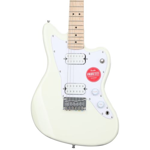  Squier Mini Jazzmaster HH Essentials Bundle - Olympic White with Maple Fingerboard