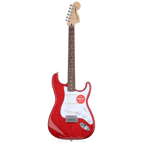  Squier Affinity Series Stratocaster QMT Electric Guitar - Crimson Red Transparent, Sweetwater Exclusive