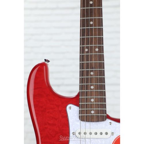  Squier Affinity Series Stratocaster QMT Electric Guitar - Crimson Red Transparent, Sweetwater Exclusive