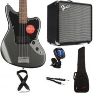 Squier Affinity Series Jaguar and Fender Rumble 25 Amp Essentials Bundle - Charcoal Frost Metallic