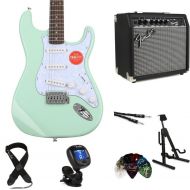 Squier Affinity Series Stratocaster and Frontman 20G Combo Amp Bundle - Surf Green with White Pearloid Pickguard, Sweetwater Exclusive in the USA