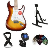 Squier Affinity Series Stratocaster Electric Guitar Essentials Bundle - Sienna Sunburst