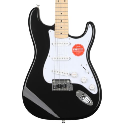  Squier Affinity Series Stratocaster Electric Guitar and Fender Frontman 20G Amp Essentials Bundle - Black with Maple Fingerboard