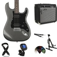 Squier Affinity Series Stratocaster Electric Guitar and Fender Frontman 20G Amp Essentials Bundle - Charcoal Frost Metallic with Laurel Fingerboard