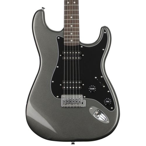  Squier Affinity Series Stratocaster Electric Guitar and Fender Frontman 20G Amp Essentials Bundle - Charcoal Frost Metallic with Laurel Fingerboard