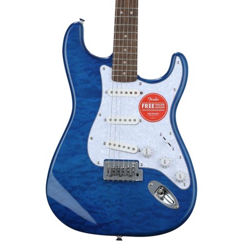  Squier Affinity Series Stratocaster QMT Electric Guitar and Fender Frontman 20G Amp Bundle - Saphhire Blue Transparent, Sweetwater Exclusive