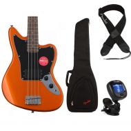Squier Affinity Series Jaguar Bass H Essentials Bundle - Metallic Orange, Sweetwater Exclusive