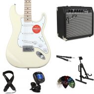 Squier Affinity Series Stratocaster Electric Guitar and Fender Frontman 20G Amp Essentials Bundle - Olympic White