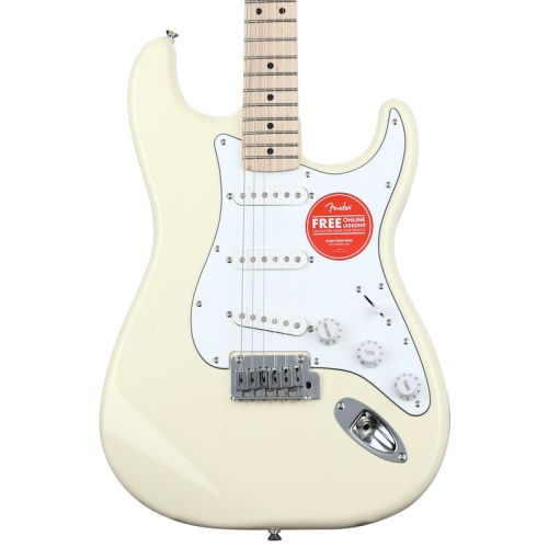  Squier Affinity Series Stratocaster Electric Guitar and Fender Frontman 20G Amp Essentials Bundle - Olympic White