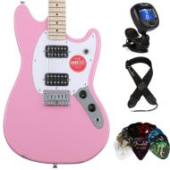 Squier Sonic Mustang HH Solidbody Electric Guitar Essentials Bundle - Flash Pink