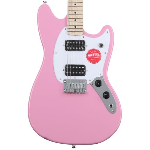  Squier Sonic Mustang HH Solidbody Electric Guitar Essentials Bundle - Flash Pink