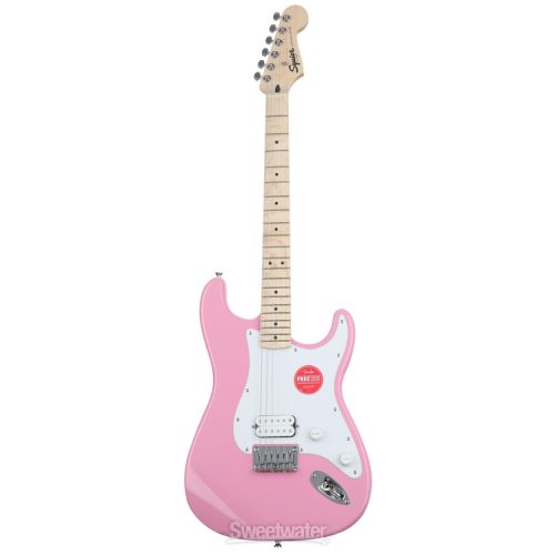  Squier Sonic Stratocaster HT Electric Guitar Essentials Bundle - Flash Pink