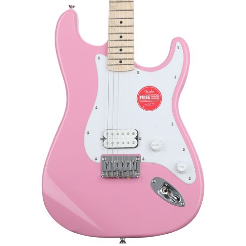  Squier Sonic Stratocaster HT Electric Guitar Essentials Bundle - Flash Pink