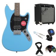 Squier Sonic Mustang HH Solidbody Electric Guitar and Fender Amp Bundle - California Blue