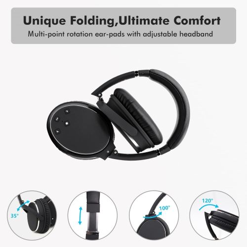  Noise Cancelling Headphones Real Over Ear,Wireless Lightweight Srhythm Durable Foldable Deep Bass Hi-Fi Stereo Bluetooth Headset with Mic and Wire for TV, PC, Cell Phone- Low Laten
