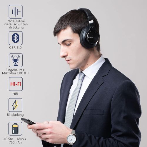  [아마존베스트]Srhythm NC75 Wireless Bluetooth Headphones, Active Noise Cancelling Headphones with a Built-in Micro, 40 mm Driver, Foldable for Travelling, PC, Mobile Phone, TV