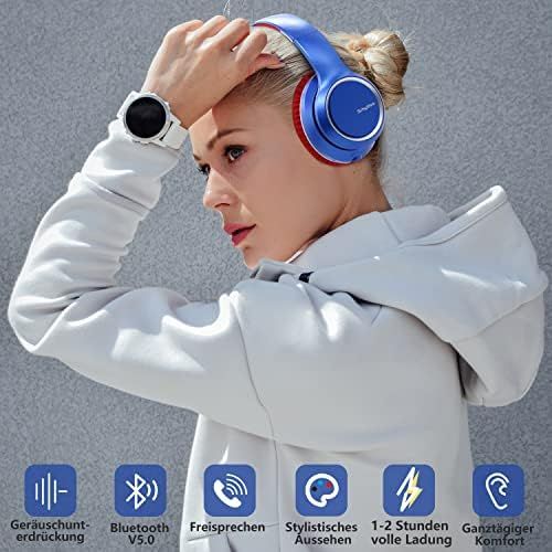  [아마존베스트]Wireless Bluetooth 5.0 Noise Cancelling Headphones, Srhythm 2020 Version, NC15, Over-Ear Foldable Headphones with Microphones for Online Teaching, Home, Office, TV, PC, Mobile Phon