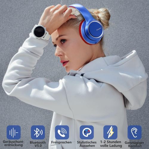  [아마존베스트]Wireless Bluetooth 5.0 Noise Cancelling Headphones, Srhythm 2020 Version, NC15, Over-Ear Foldable Headphones with Microphones for Online Teaching, Home, Office, TV, PC, Mobile Phon