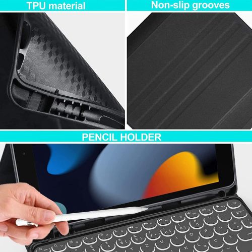  [아마존베스트]Sross Keyboard for iPad 10.2, QWERTZ Illuminated Keyboard Case for iPad 8th / 7th Generation (Model 2020/2019), Keyboard with Touchpad and Tempered Glass, Black