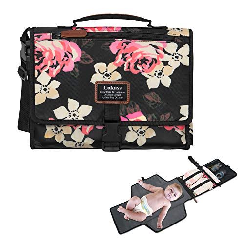  Srotek Portable Baby Changing Pad Lightweight Floral Diaper Clutch with Strap for Mom,Peony