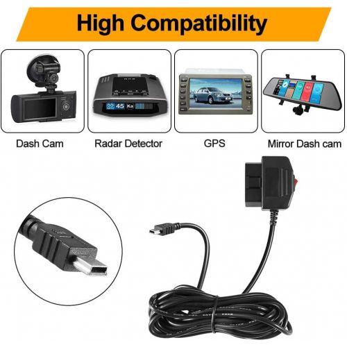  [아마존베스트]OBD2 OBD Power Cable for Dash Camera, Ssontong OBD to Mini USB OBDII Adapter Hardwire Charger Cable 24 Hours Surveillance and Acc Two Mode