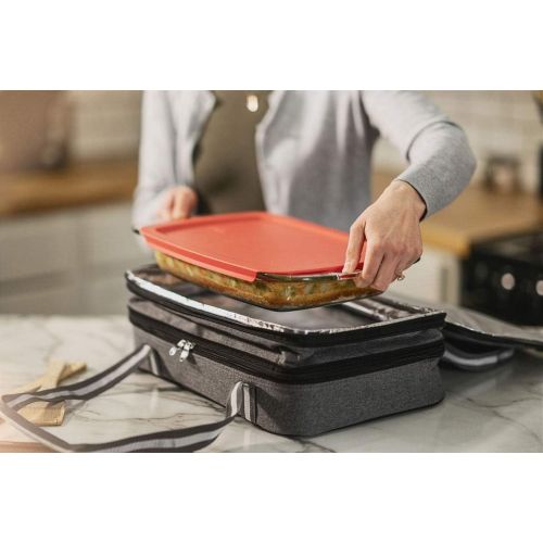  [아마존베스트]Stack Store Plus More Insulated Expandable Double Casserole Carrier and Lasagna Holder for Picnic Potluck Beach Day Trip Camping Hiking - Hot and Cold Thermal Bag in Gray  Tote can hold 11 x 15 or 9 x