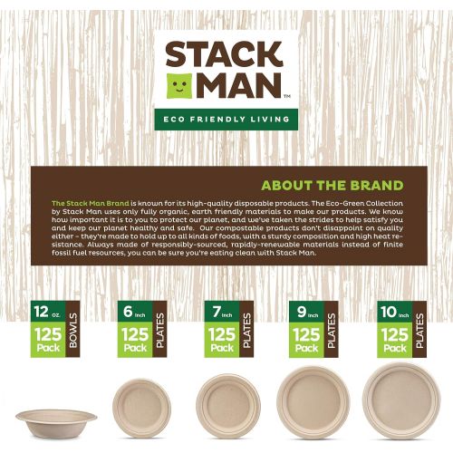  Stack Man 100% Compostable Square Paper Plates [8x8 inch - 50-Pack] Elegant Disposable Plates Heavy-Duty Quality, Natural Bagasse Unbleached, Eco-Friendly Made of Sugar Cane Fibers, 8 Biodeg