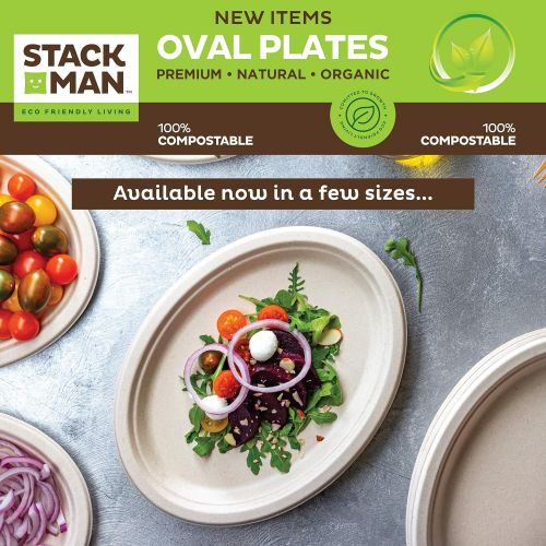  Stack Man 100% Compostable Square Paper Plates [8x8 inch - 50-Pack] Elegant Disposable Plates Heavy-Duty Quality, Natural Bagasse Unbleached, Eco-Friendly Made of Sugar Cane Fibers, 8 Biodeg