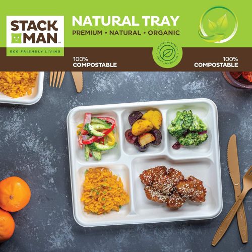  Stack Man 100% Compostable Square Paper Plates [8x8 inch - 50-Pack] Elegant Disposable Plates Heavy-Duty Quality, Natural Bagasse Unbleached, Eco-Friendly Made of Sugar Cane Fibers, 8 Biodeg