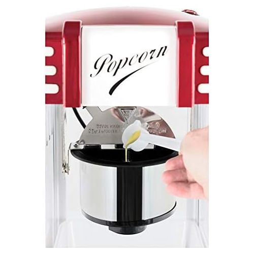  [아마존베스트]Stagecaptain PCM-300 Popcorn Machine - Retro Design - Short Heating Time - With Dosing Spoons - Easy Cleaning - Decorative Interior Lighting - Red/White